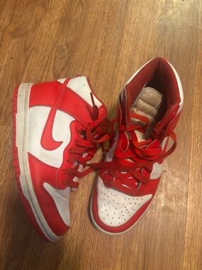 Nike Red and White High-Top Sneakers